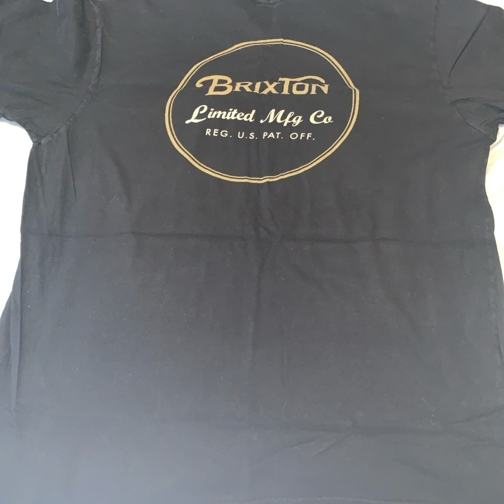 Brixton Black tan Graphic Tee limited mfg co size large circle logo chest cotton